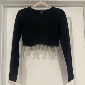 Cropped Black Sweater With Rhinestones